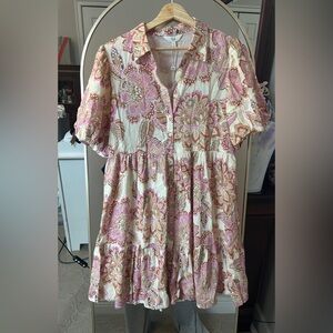 Ripe Pink and Cream Floral Midi Dress